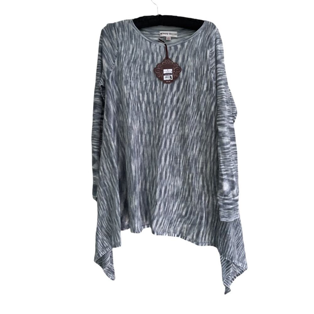 KNOX ROSE Shark Bite Hem line Thin Knit Sweater